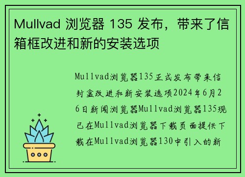 Mullvad 浏览器 135 发布，带来了信箱框改进和新的安装选项 